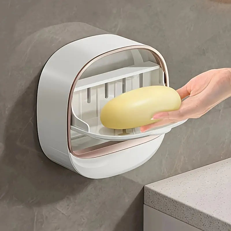 Wall-Mounted Soap Dish Holder with Drain Cover